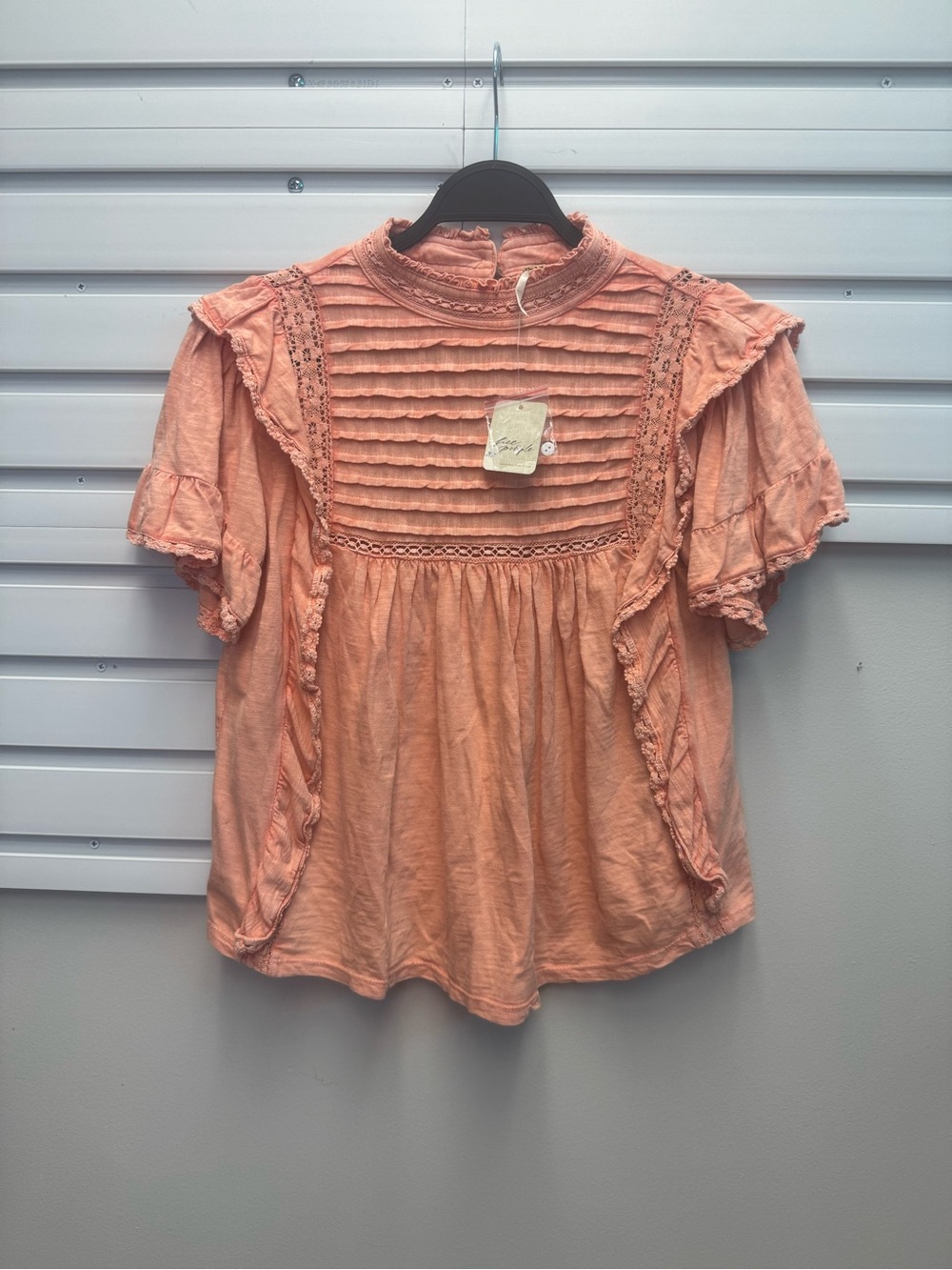 Free People Le Femme Peach Ruffle Boho Top